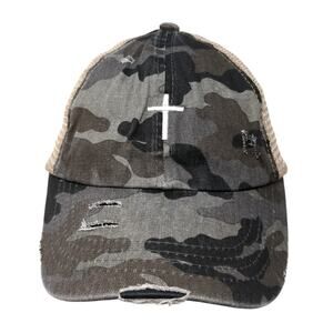 C.C Exclusives Ponytail Trucker Hat Multicolor One Size Distressed Mesh Back